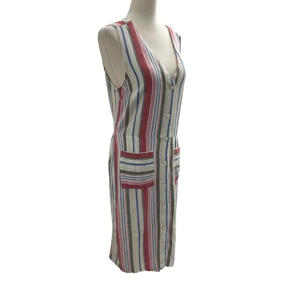 Old Navy Women Size Small Striped Dress Button Front Summer Linen 2-726 - Image 2