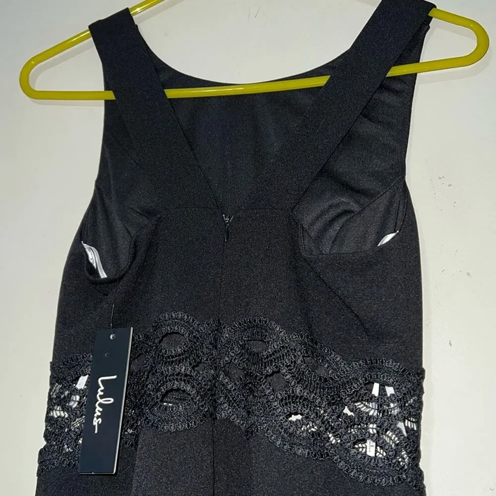 Lulus size small In The Name of Love crochet midi black dress zips up back NWT - Image 4