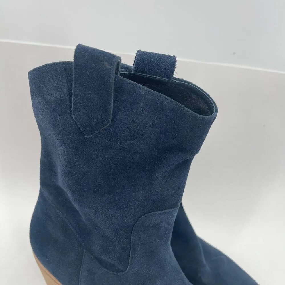SILENT D Boots Size 40 (US 9) Ivette Western Booties Suede Pull On Chunky Heel Blue - Image 4