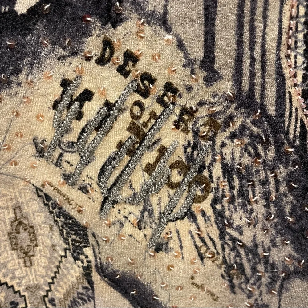 Y2K southwest beaded sequin urban southwest boat neck lightweight sweater Black Size L - Image 4