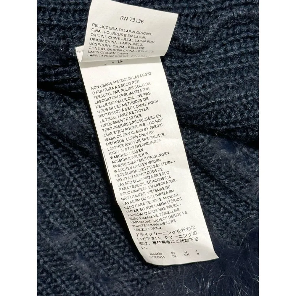 Marella Women's Asymmetric Hemline Wool Blend Soft Knitted Faux Fur Poncho Blue Size undefined - Image 7