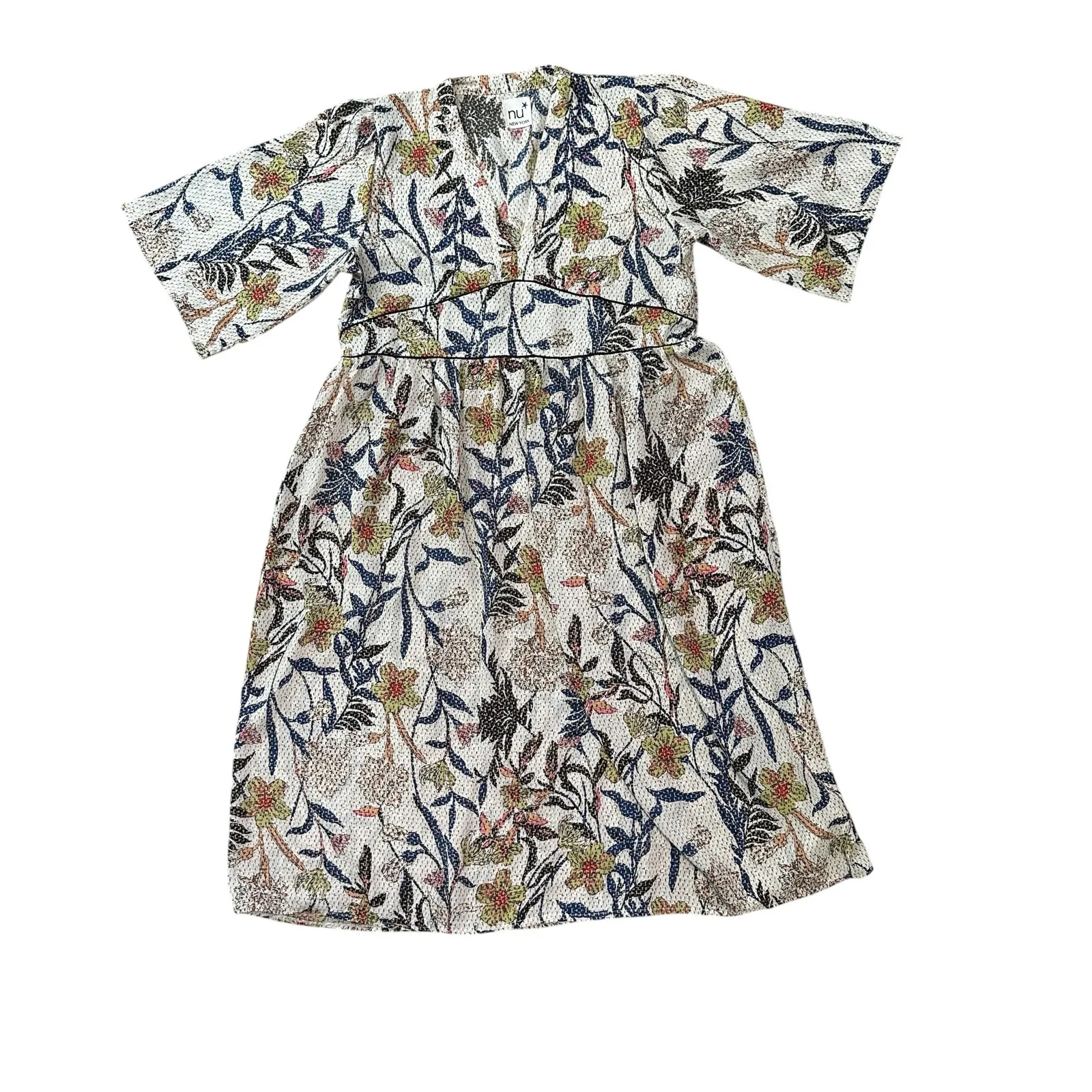 NU New York V-Neck Short Sleeve Midi Dress Floral Casual Cottage M - Image 2