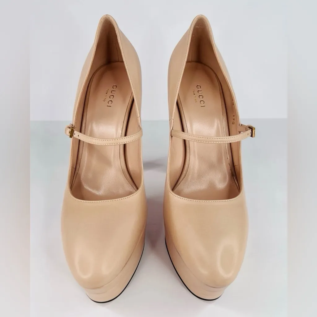 Gucci Plato Malaga Leather Platform Mary Jane Marmont Heel Pump Size EU 40 - Image 10