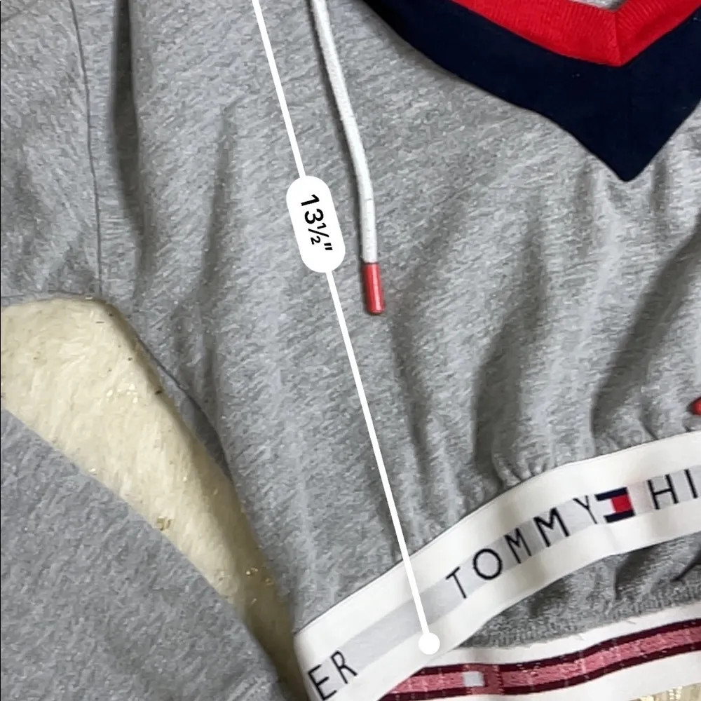 Tommy Hilfiger cropped grey retro v-neck hoodie - Image 4
