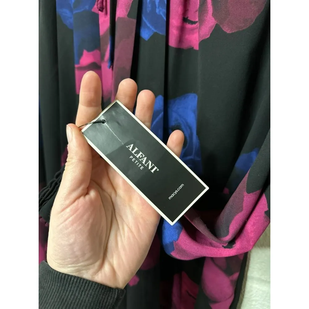 NWT Alfani Ladies Pink Blue Flowy Stylish Floral Sequin Sleeve Blouse SZ 10P - Image 6