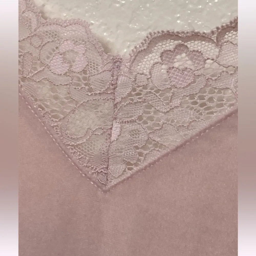 Elegant Blush Pink Lace Trim Velvet Velour Cami Top Size M - Image 2