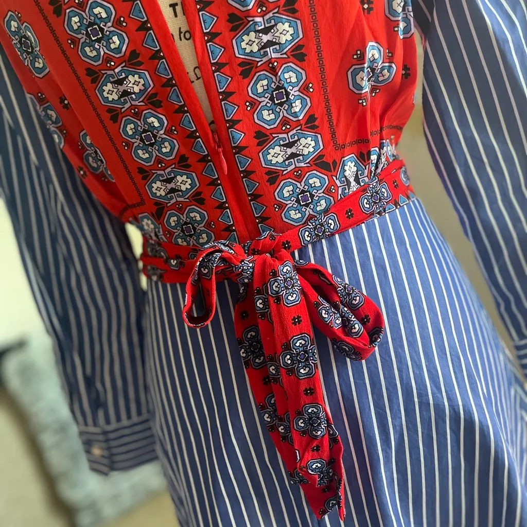 Sandro Isadora Scarf Print Striped Midi Dress - Image 10