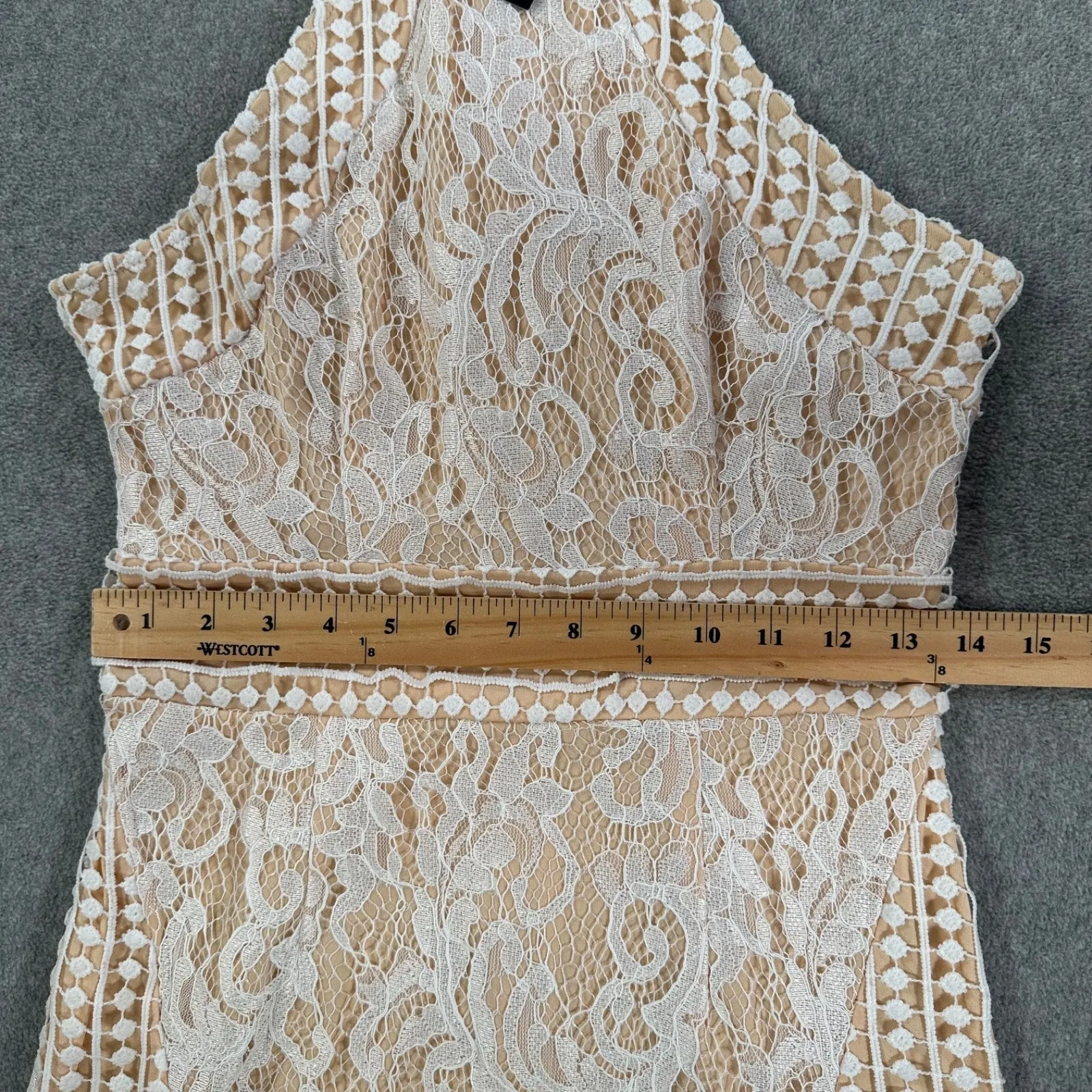 PrettyLittleThing White Lace High Neck Crochet Bodycon Dress Women's 6 New - Image 5