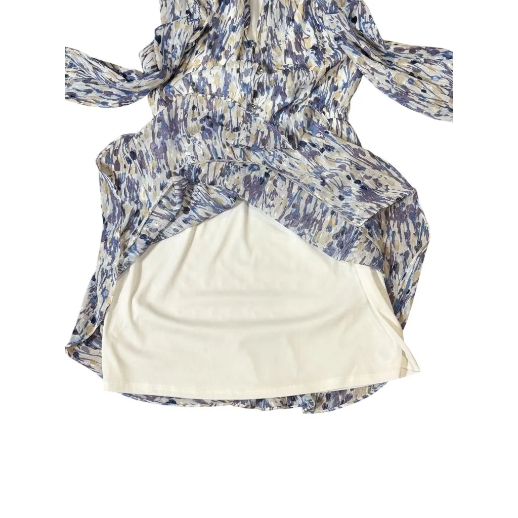 NEW White House Black Market Abstract Floral Dress Blouson Boho 6P White Purple - Image 12