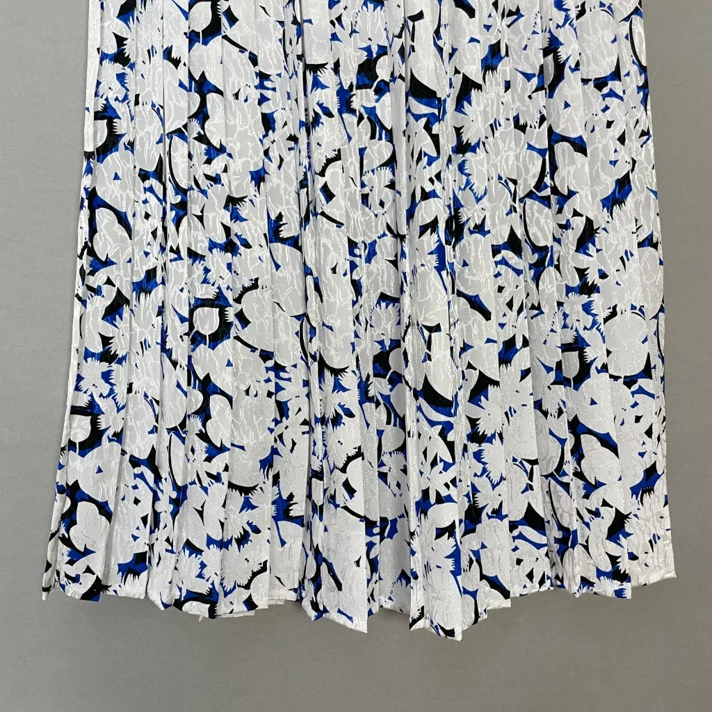 Pleated Skirt Floral Iridescent Blue White Black Women Elastic Waistband‎ Twee - Image 6