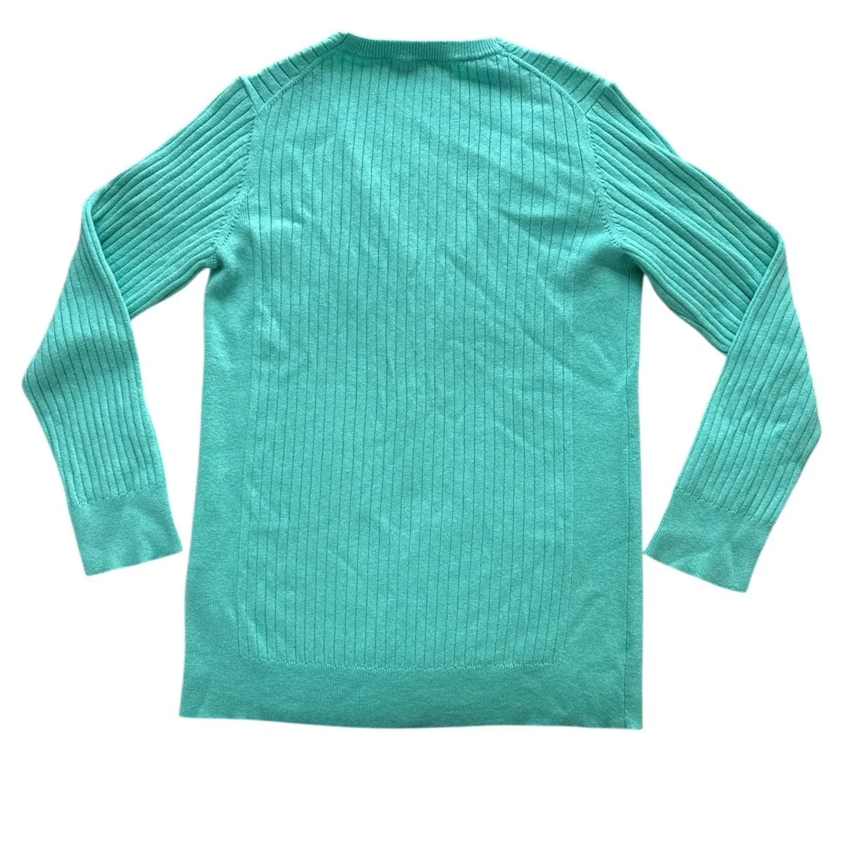 J. MCLAUGHLIN V-Neck Sweater Womens XS Green Ribbed Pullover Knit Cotton Modal - Image 5