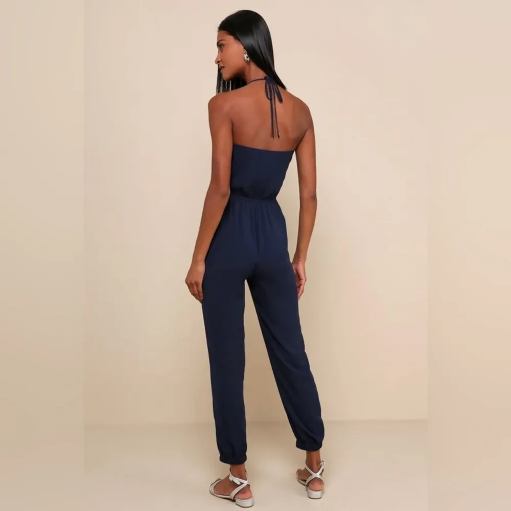 Lulu’s Learning to Fly Navy Blue Halter Large Jumpsuit - Image 3