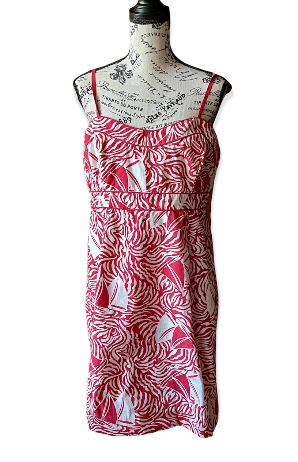 Womens  Red And White Sailboat Knee Length Dress 12 - Image 2