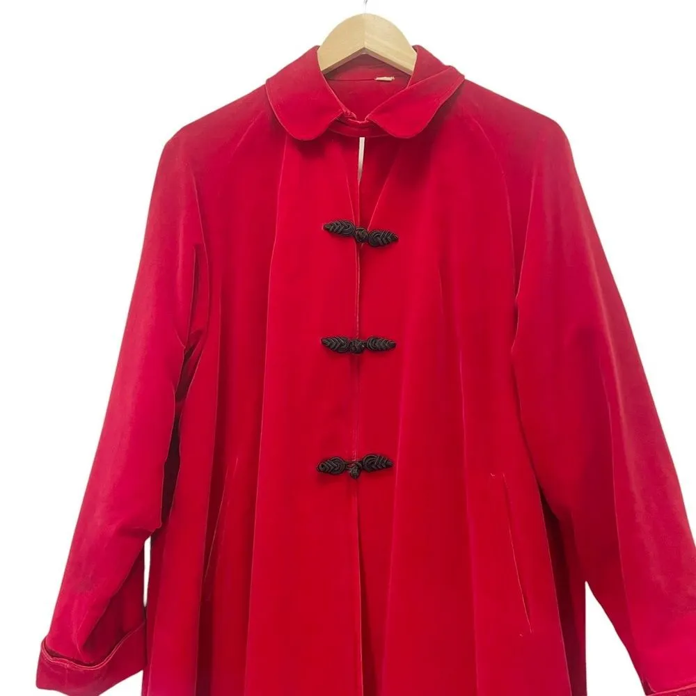 Vintage 1950s Red Velvet Long Evening Swing Coat Size Medium Rockabilly Festive - Image 10