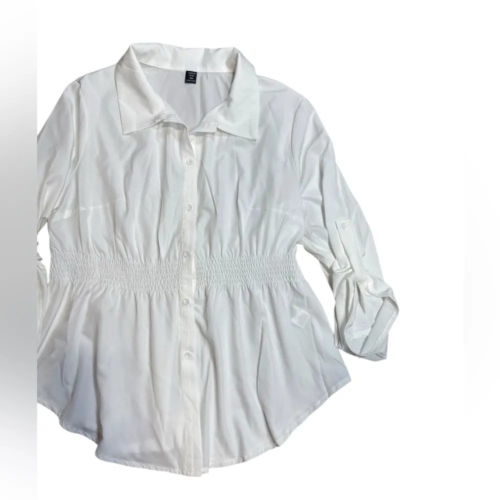 Shein Women's Elegant White Long‎ Sleeve T-Shirt with Elastic Waist and Neck 2xl - Image 4