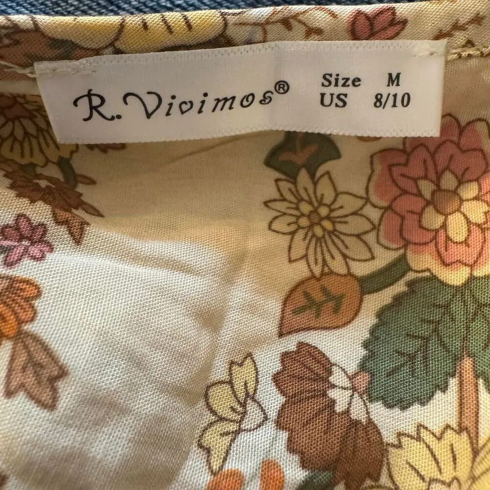 R. Vivimos Boho floral print maxi dress with tie front and long sleeves Sz M Size M - Image 4