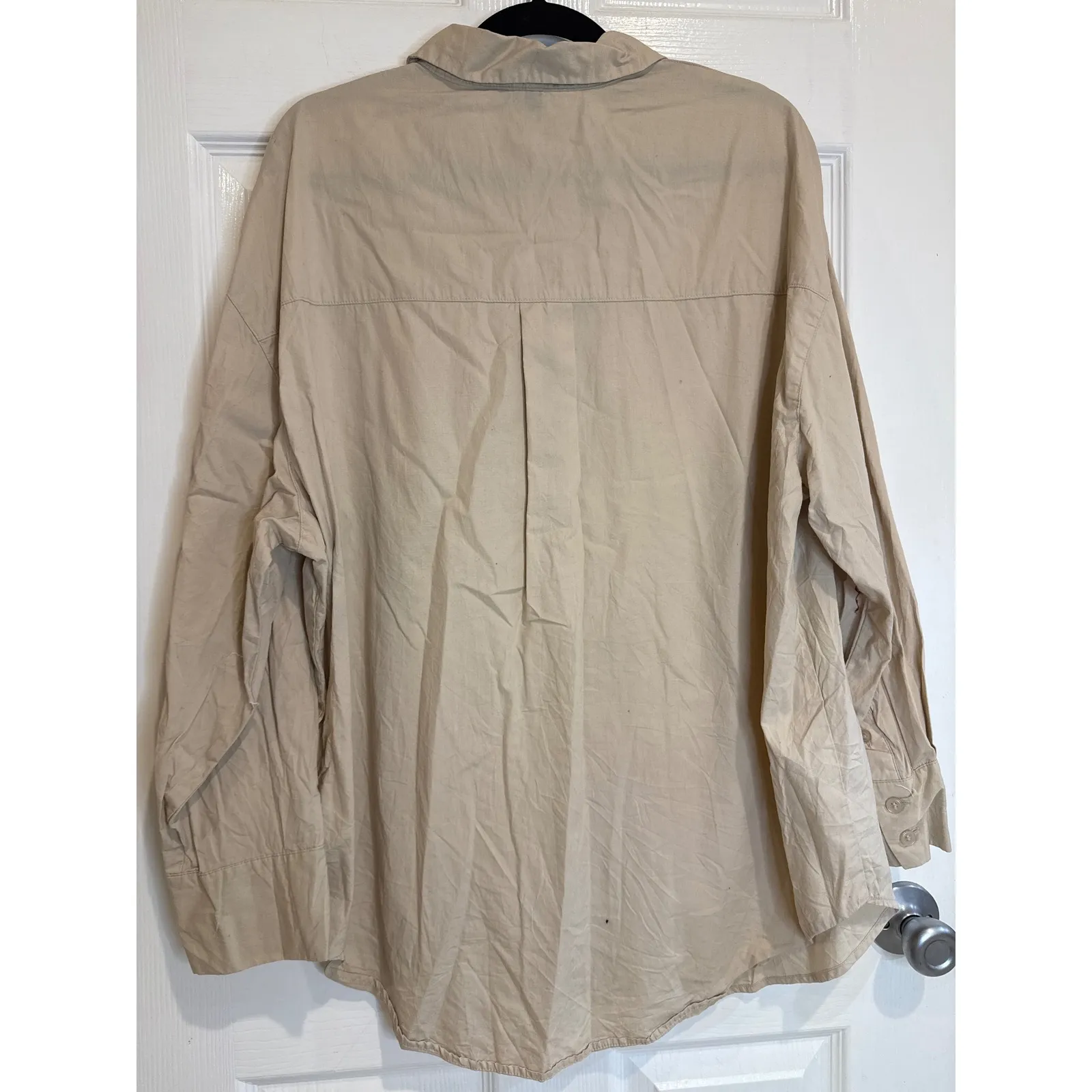 H&M Oversized Shirt Dress Button Down‎ Long Sleeve Pocket Casual Beige M - Image 5
