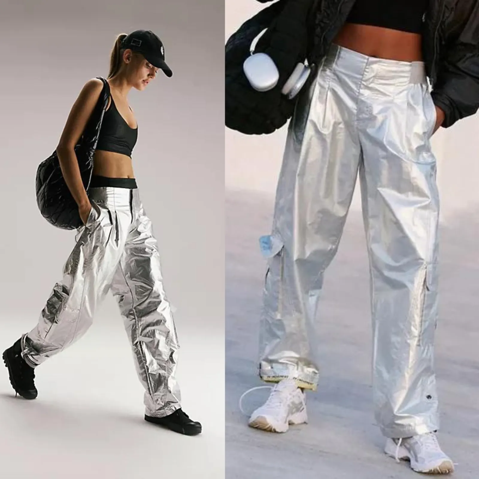 NEW Free People Fp Movement Mesmerize Me Pant Silver Metallic SM Spacecore Punk - Image 3