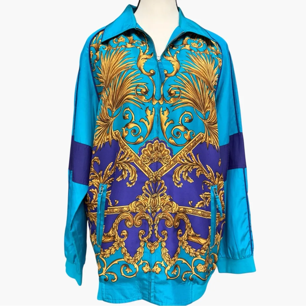 Vintage Diane Gilman Turquoise Baroque Silk Zip Jacket 90s Statement Size Small - Image 8