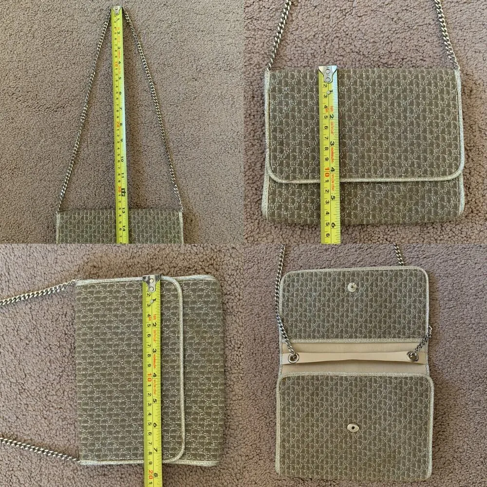 D1006 Christian Dior trotter oblique light gold and champagne color evening bag - Image 7