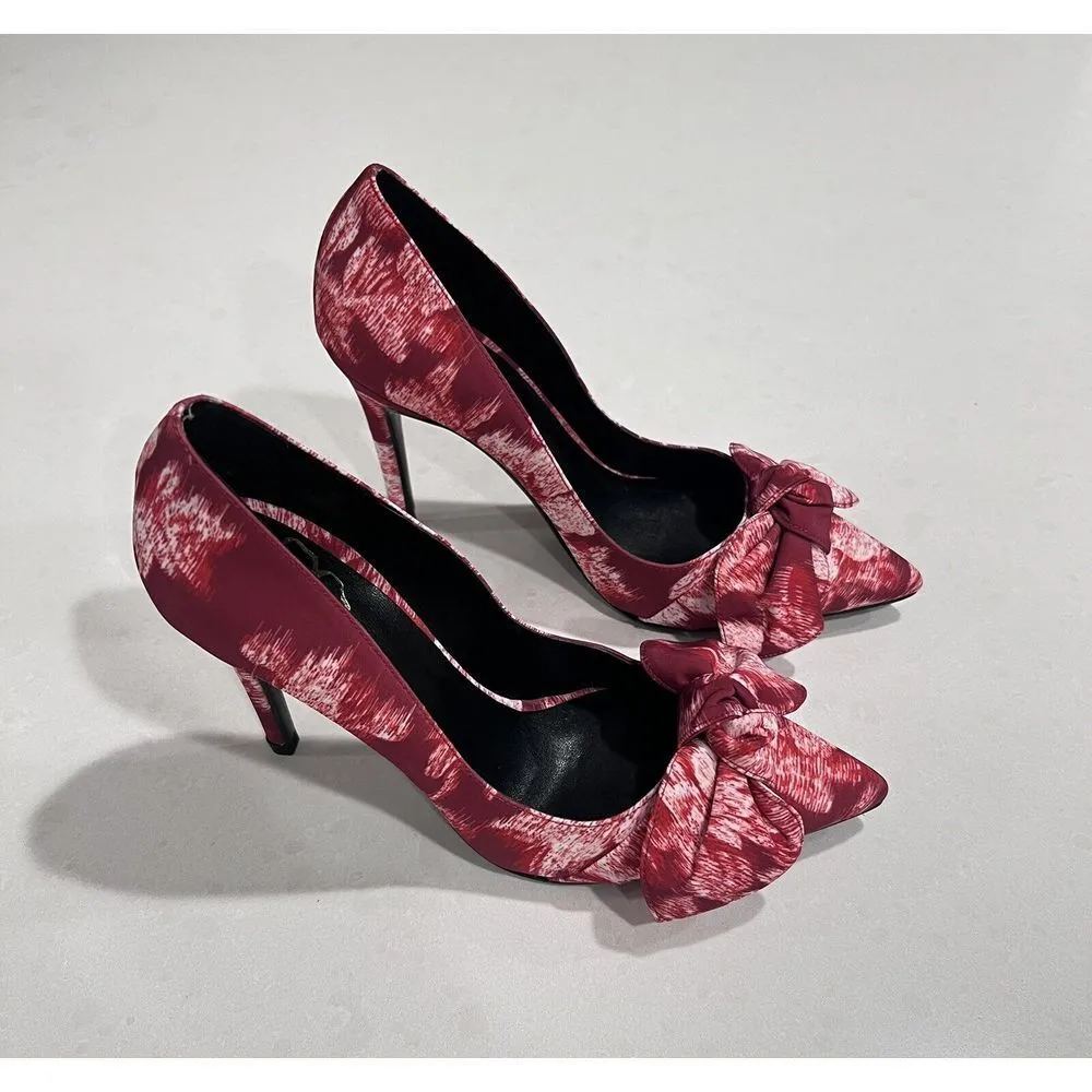 TED BAKER LONDON Ryama Heels Red Tapestry‎ Glitch Bow Court Pointed Size 38.5 8 - Image 4
