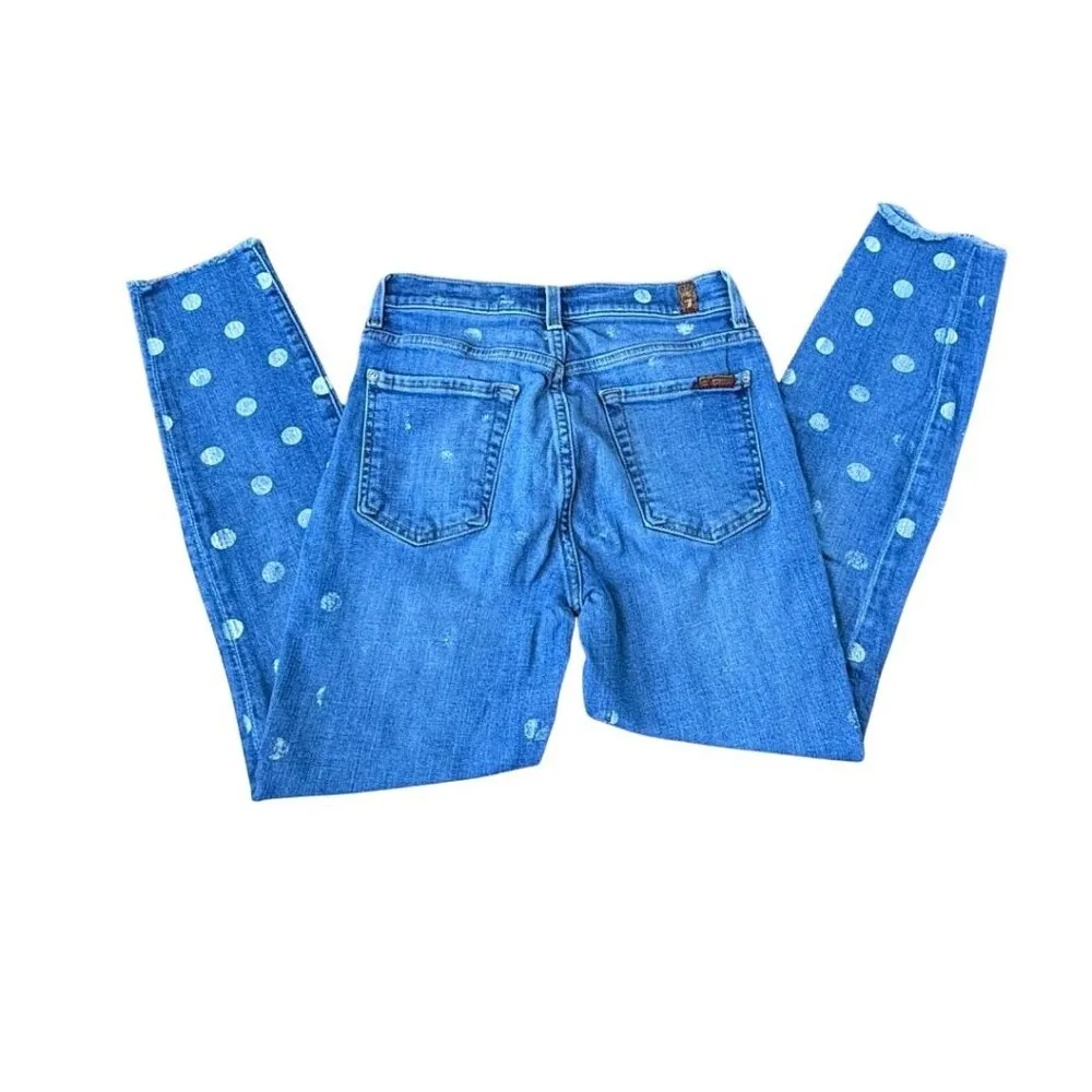 7 for all Mankind The High Waist Ankle Skinny Jean White Polka Dots Size 28 - Image 11