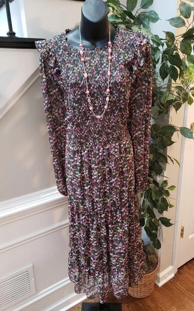 Draper James Long Maxi Dress Women's 3X Multicolor Floral Smocked Long Sleeve - Image 1