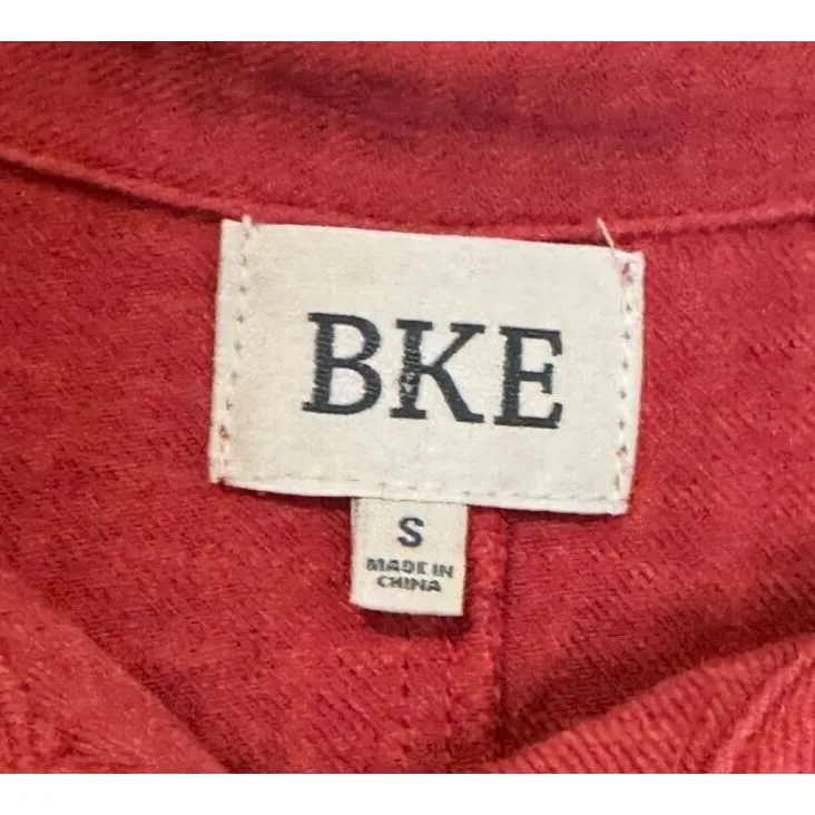 BKE Women Top Shirt Button Front Collar Pocket Short Sleeve Oversized Red Small - Image 5