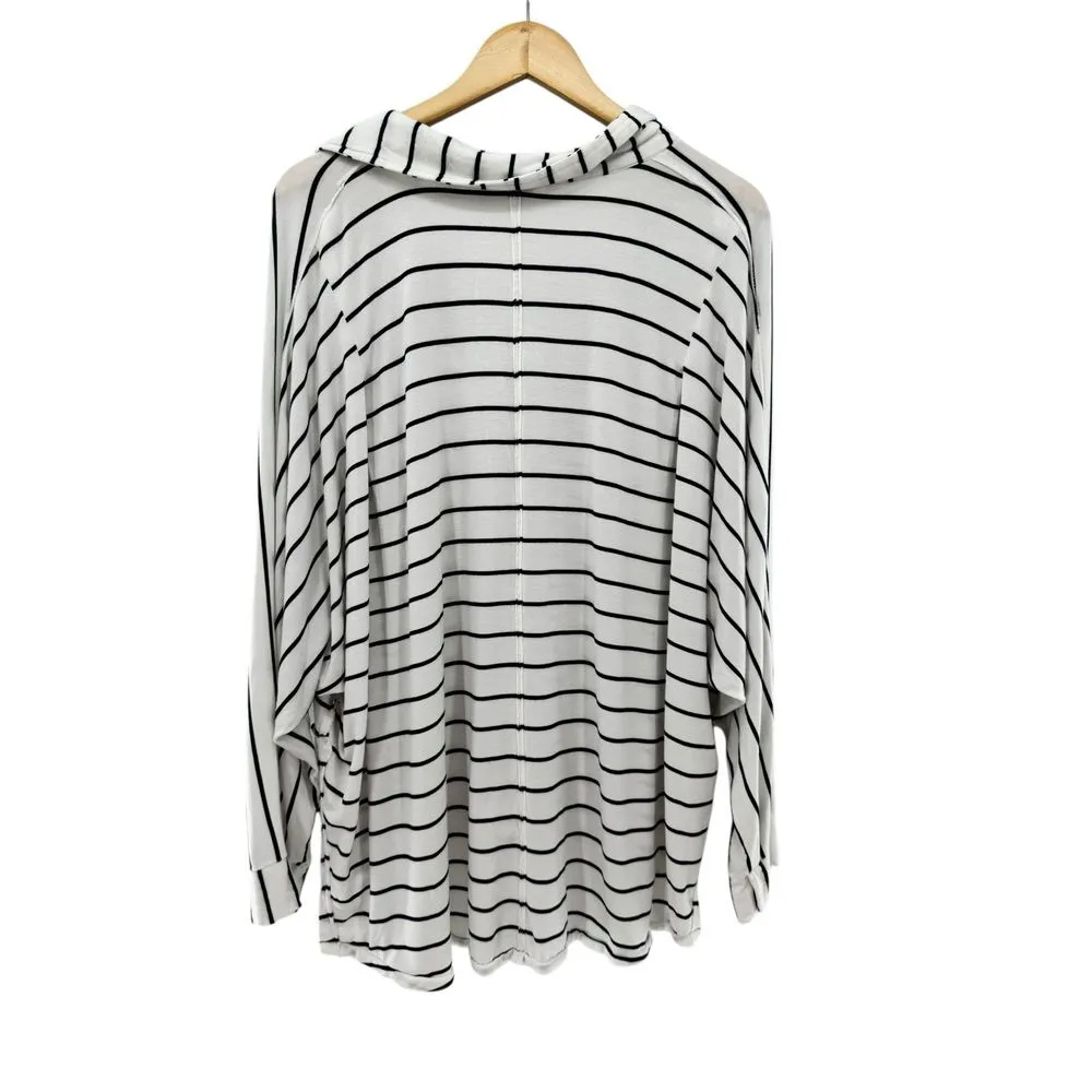 We The Free Pull On Top Jersey‎ Knit White Navy Stripe Spit Front Oversized L - Image 5