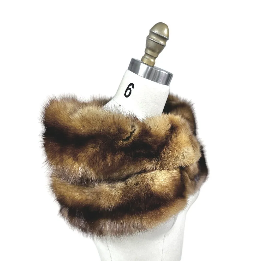 Authentic Russian Sable Fur Stole+ Matching Pillbox Hat VTG 50s Brown Mob Wife - Image 3