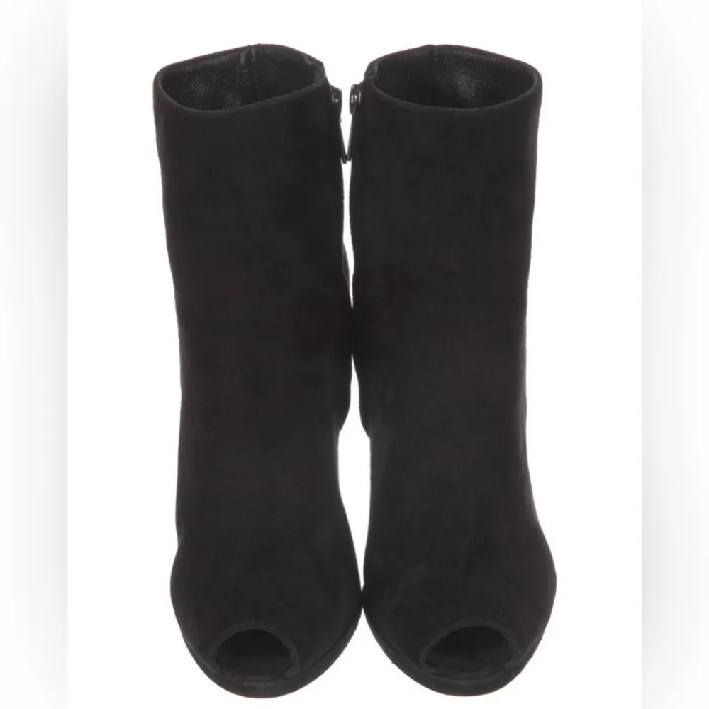 Jill Sander Black Suede Peep Toe Heeled Ankle Booties sz 37 - Image 3