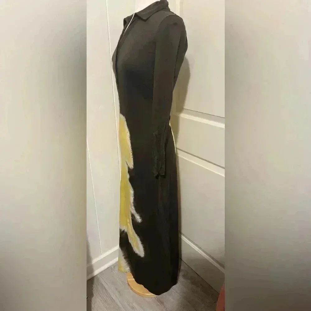 Bloni Anthropologie Tie Dye Tech Long Sleeve Knit Midi Dress $178 XS Extra Small Gold - Image 5