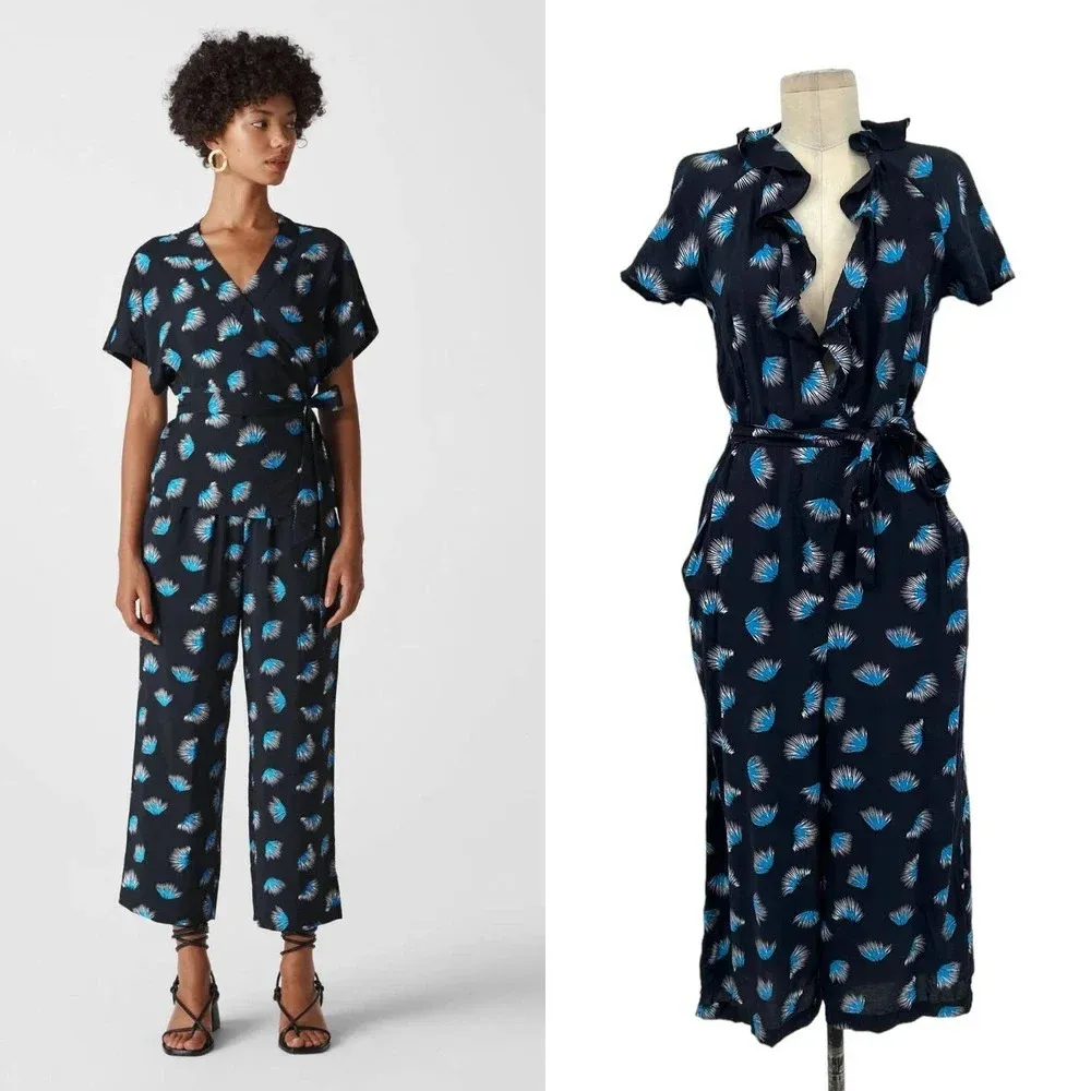 Whistles Coral Print Frill‎ Jumpsuit Black Blue Size US 4 - Image 2