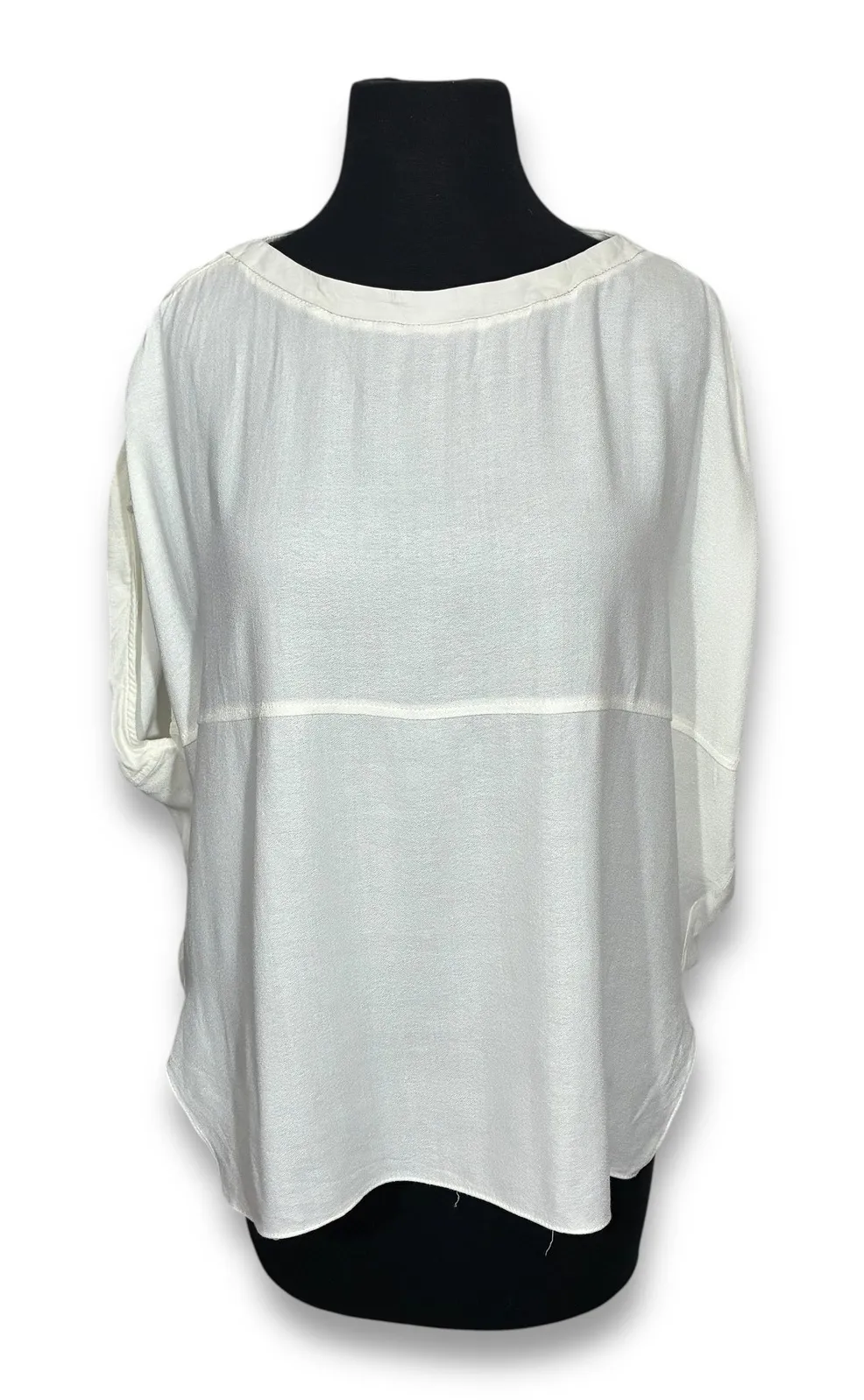 Helmut Lang Women's White Tunic Top Textured Fabric Leather Detail Size S - Image 1