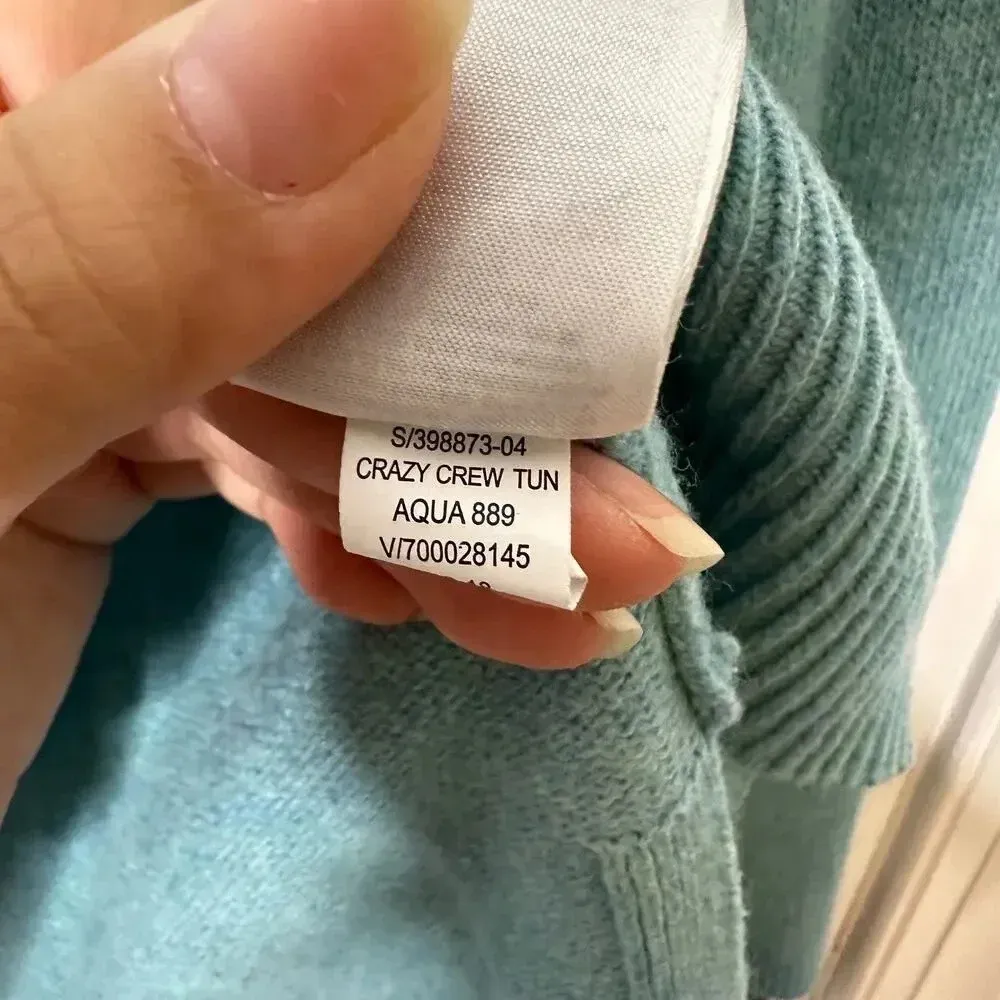 GAP XS Crazy Crew‎ Neck Tunic Aqua Long Sleeve Knit Sweater Wool Blend - Image 3