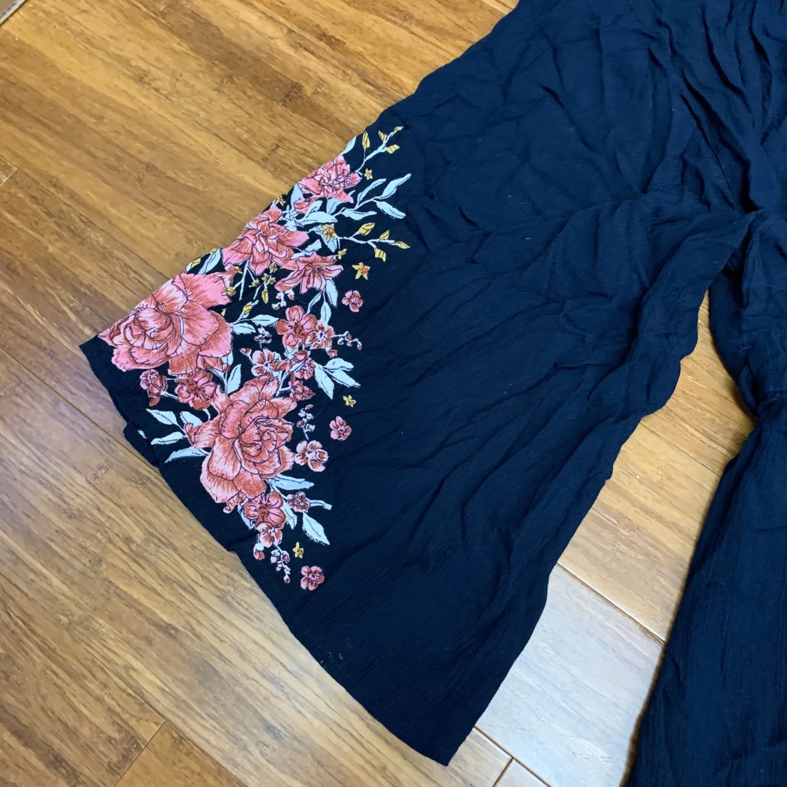 Billabong Navy Floral Print Bell Sleeve Wrap Maxi‎ Dress Kimono Style Medium - Image 3