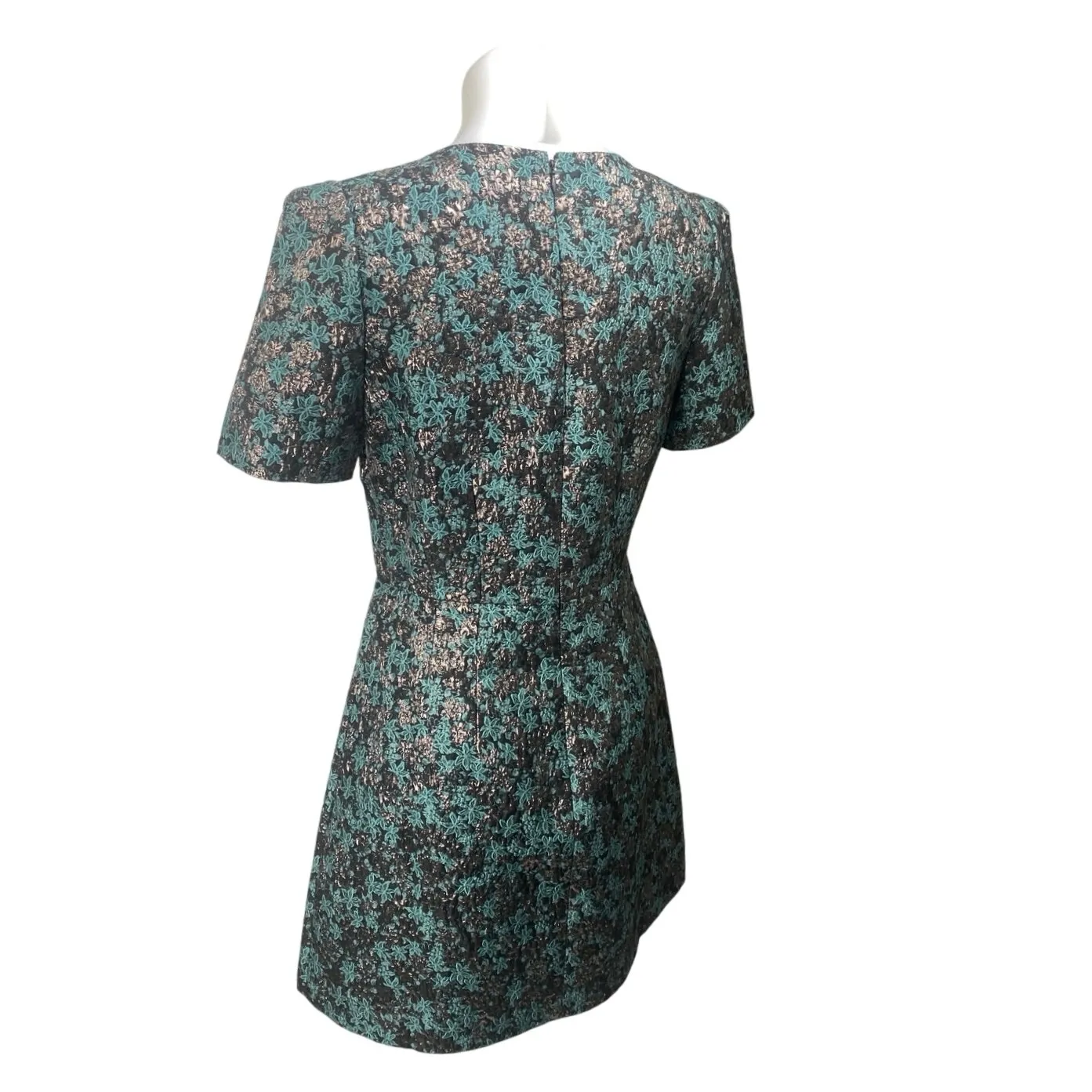 Club Monaco Black Blue Floral Short Sleeve V Neck Mini A Line Dress Size 6 - Image 2