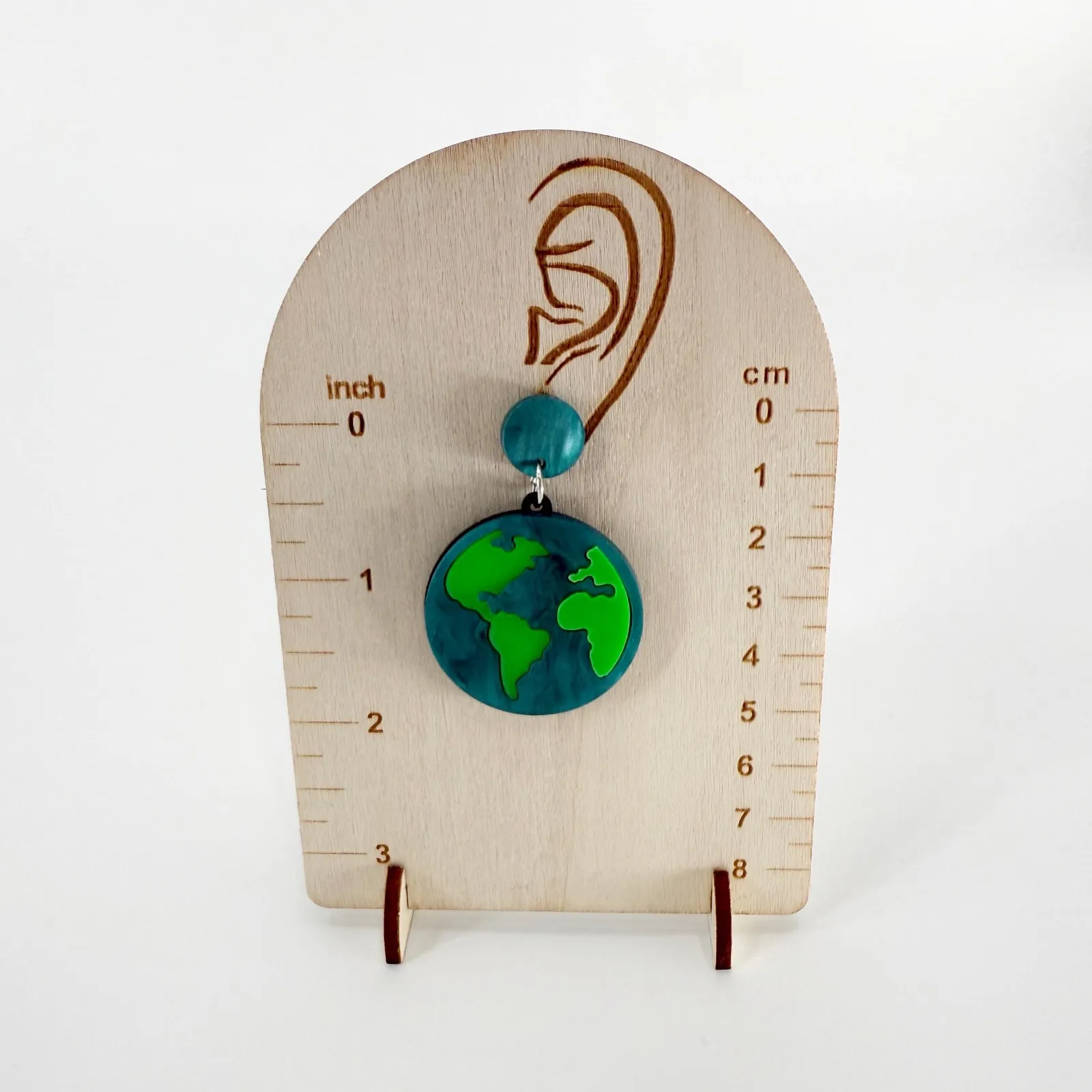 Acrylic Planet Earth Dangle Earrings Blue - Image 4