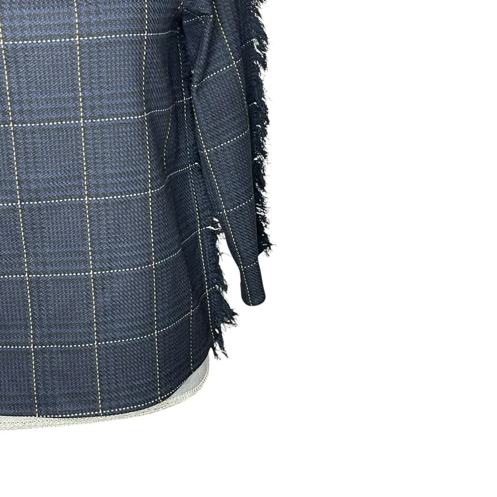 H&M Blue Black Plaid Ruffle Fringe Sleeve Size Boat Neck Top Shirt Size 4 - Image 5
