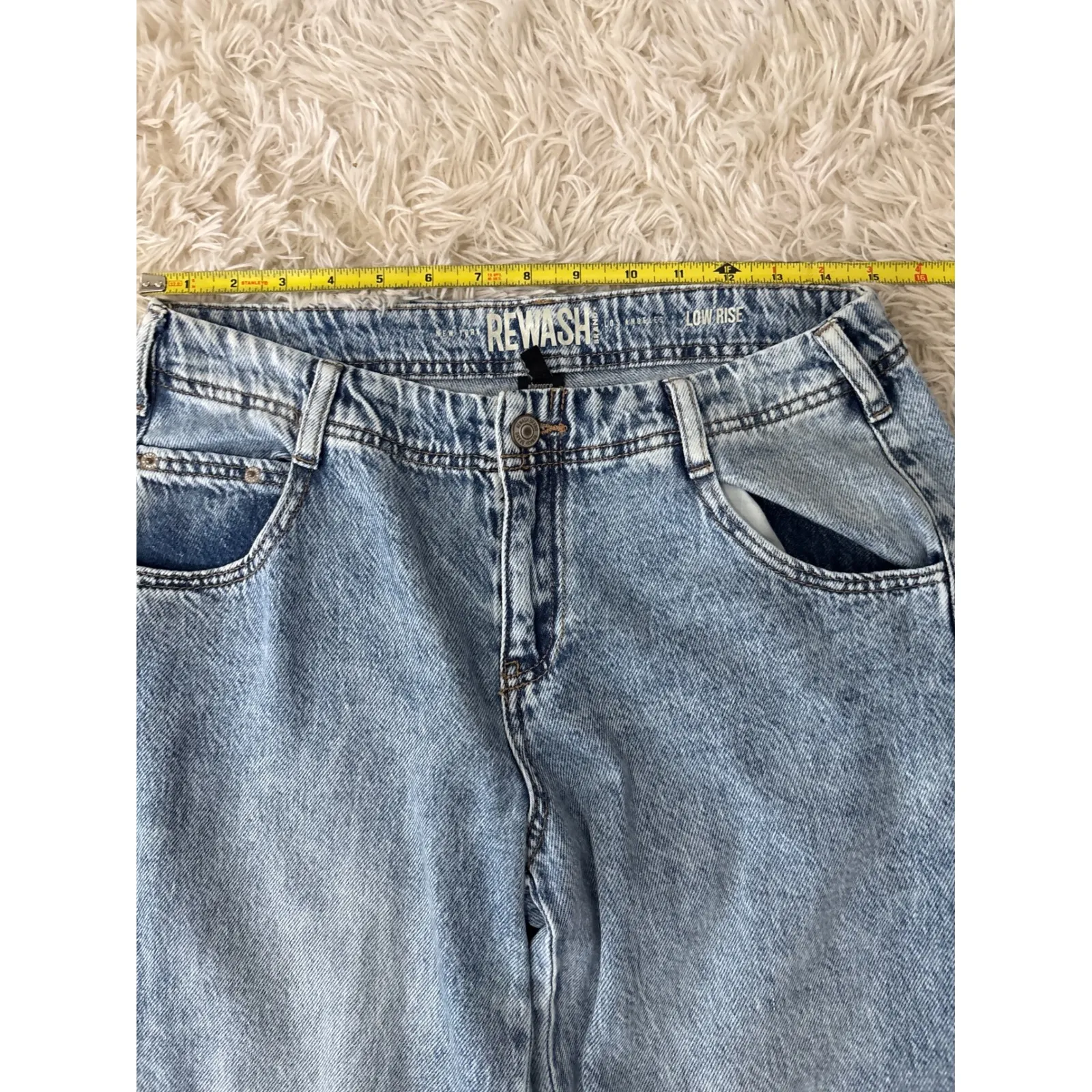 Rewash Brand Womens Jeans Light Wash Wide Leg Baggy Distressed Low Rise Size 3 Blue - Image 7