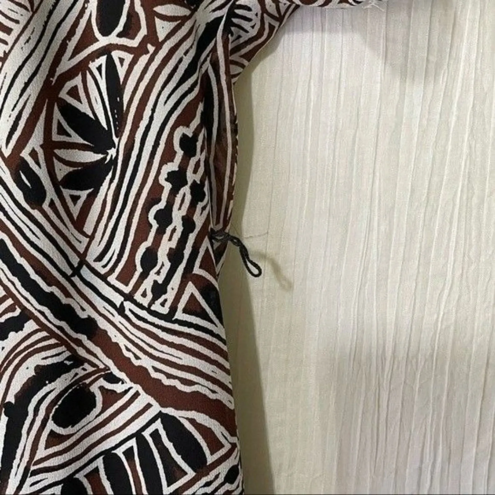 Trina Turk Silk Chiffon Lined Dress Scoop Neck Aztec Print Brown/Black 2 - Image 6