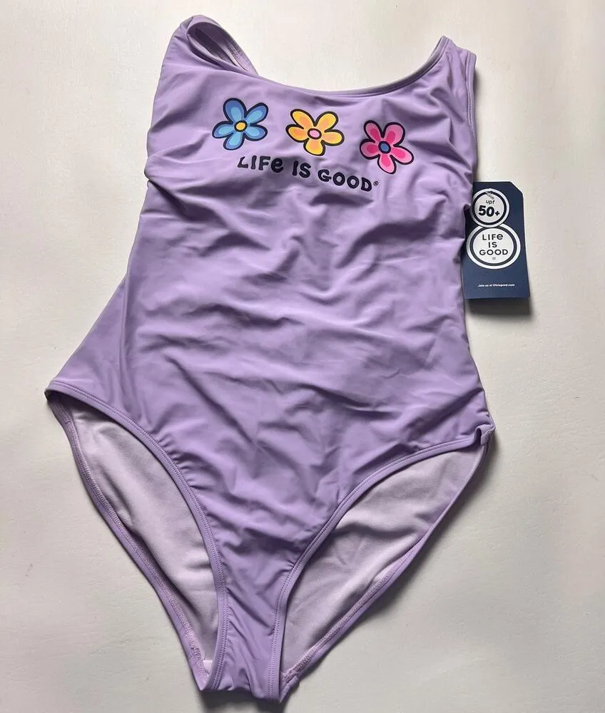 Life is Good Women's Swimsuit  Lilac with Flowers and Back String Detail Sz M - Image 12