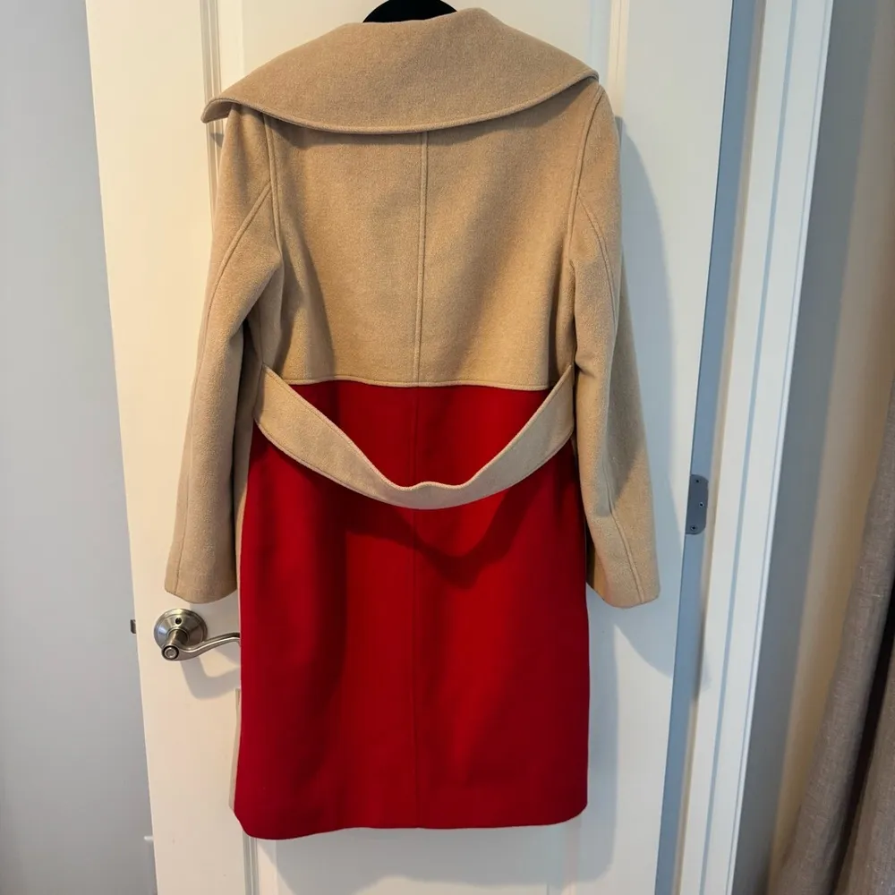 Derek Lam 10 Crosby Tan & Red Color-Blocked Wool-Blend Coat | Size 2 - Image 5