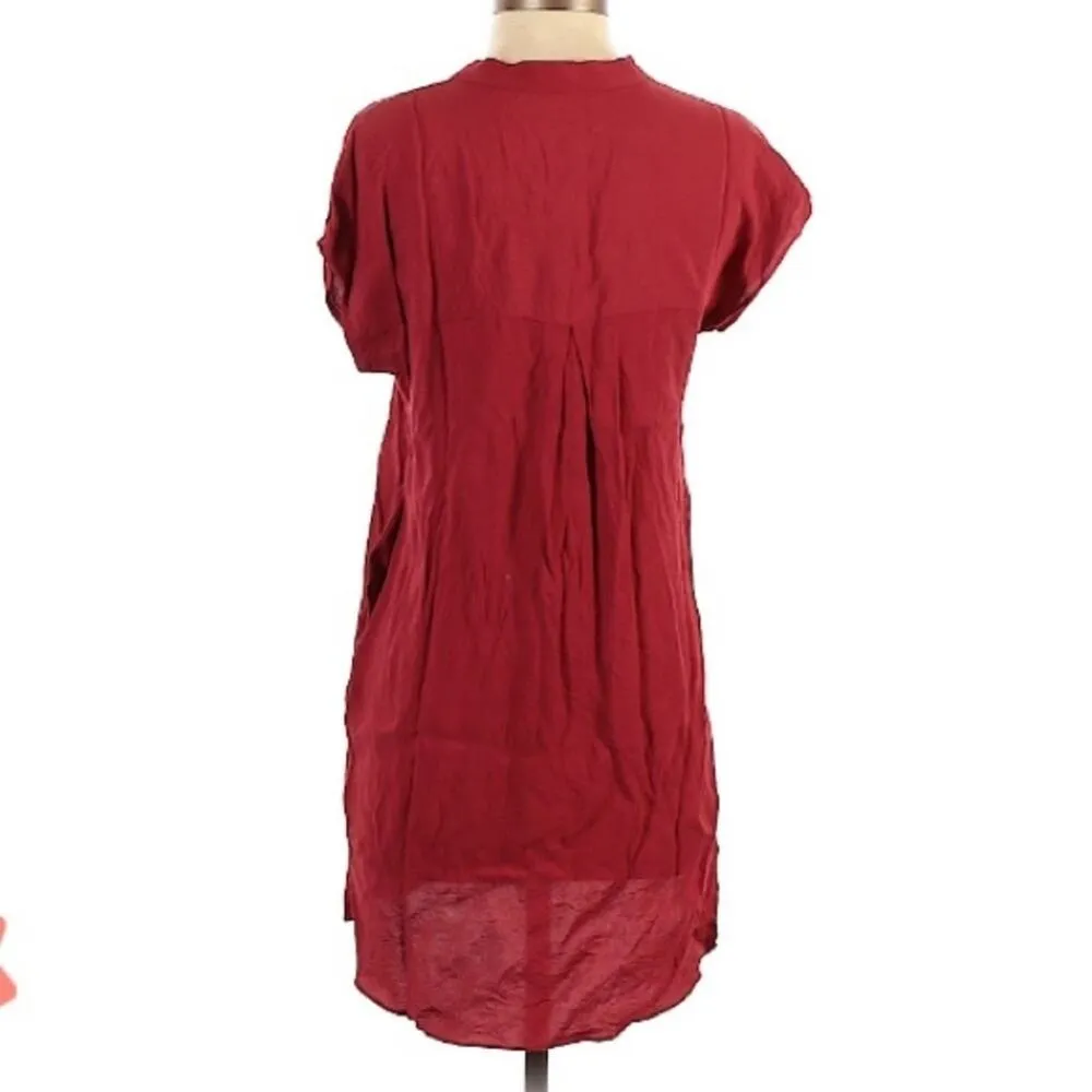 Madewell Red V Neck Shift Dress Womens XXS Short Sleeve Mini Casual Holiday - Image 2