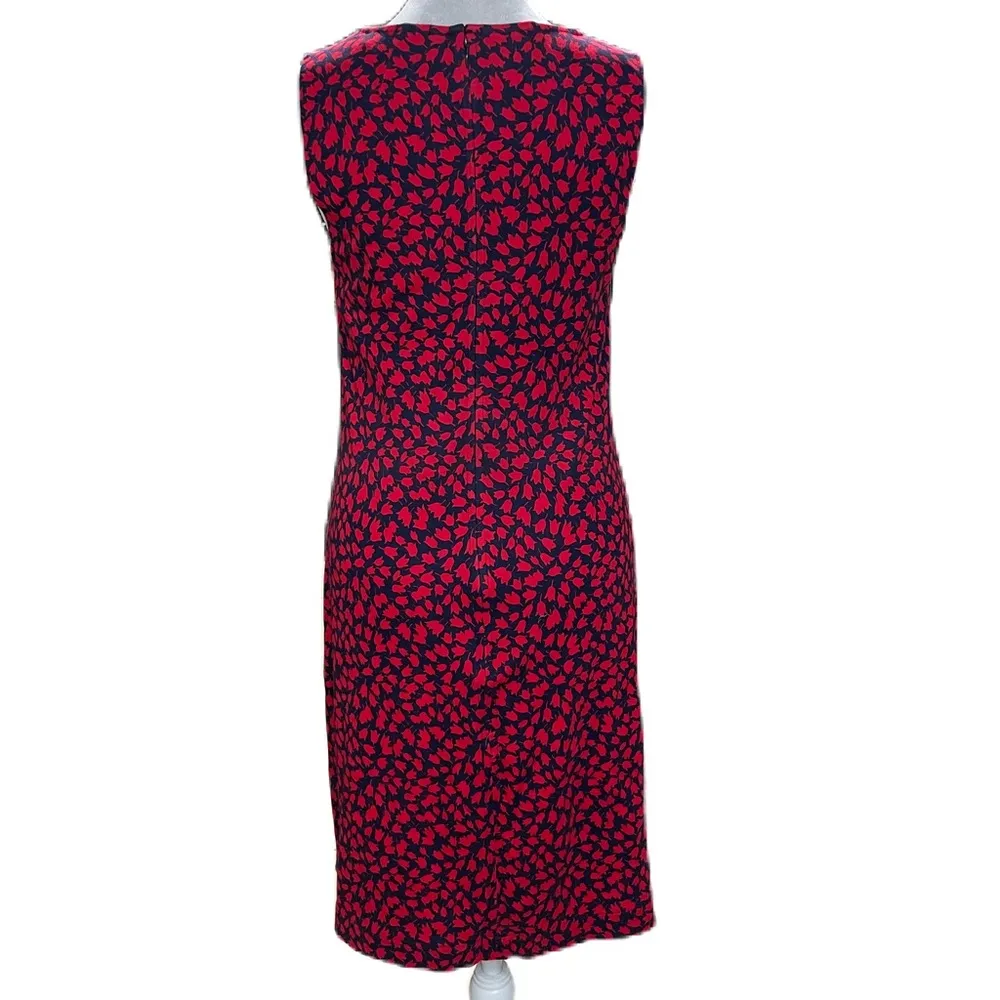 Red & Blue Floral Print Sleeveless A-Line Zip Back V-Neck Dress Size 2 - Image 4