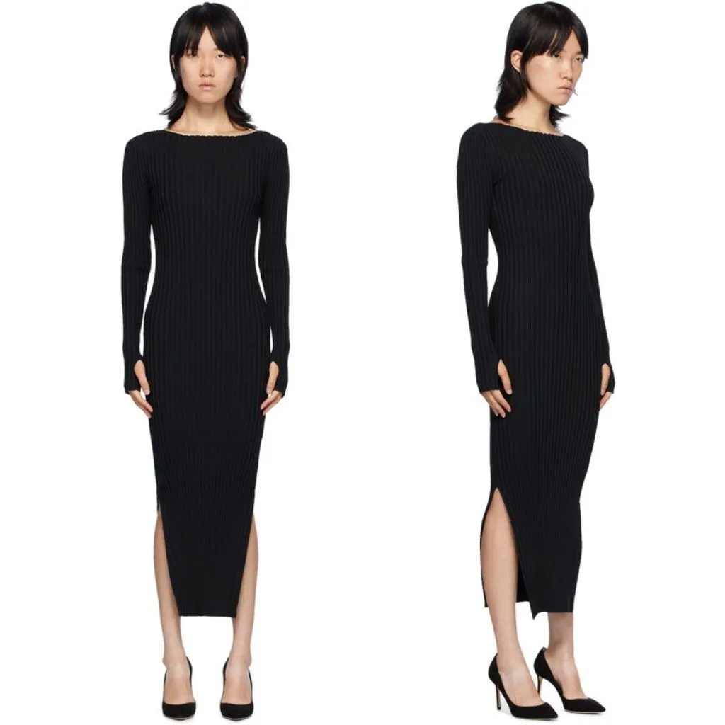 Toteme Dress Ribbed Knit Black Long Sleeve Orville Midi Dress‎ Size Medium - Image 13