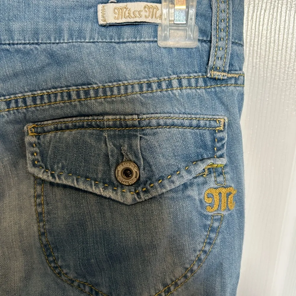 Miss Me Wide Leg Flare Low Rise Denim Jeans Eden Light Distress size 28 - Image 6