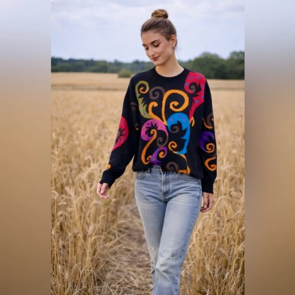 Vintage IB Diffusion Sport Abstract Lambswool Crazy 80s Design Sweater L Pink Size L - Image 3