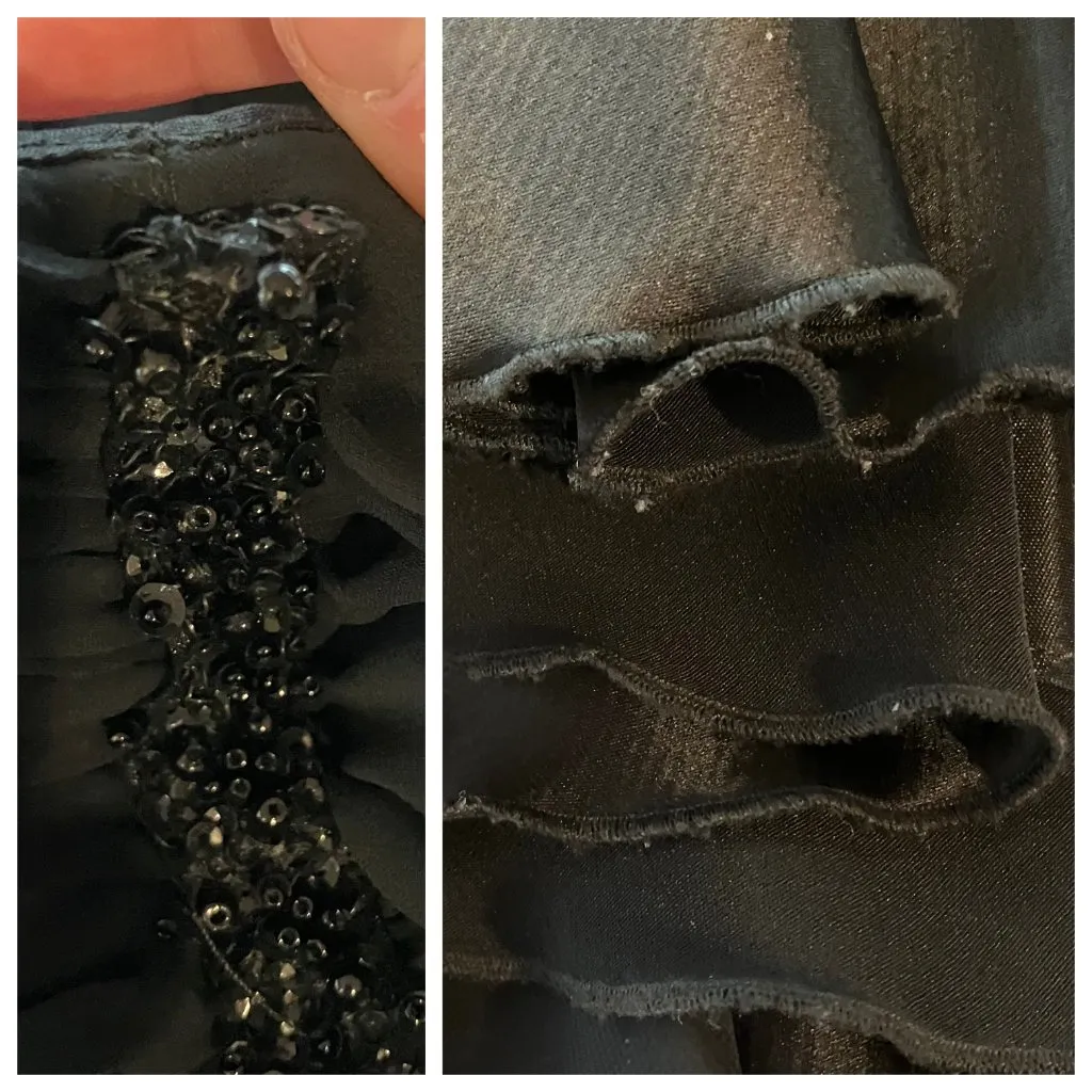 Vintage 90s ABS Black Midi Cocktail Dress Beaded. M/L. Party Retro Prom Deep V - Image 13