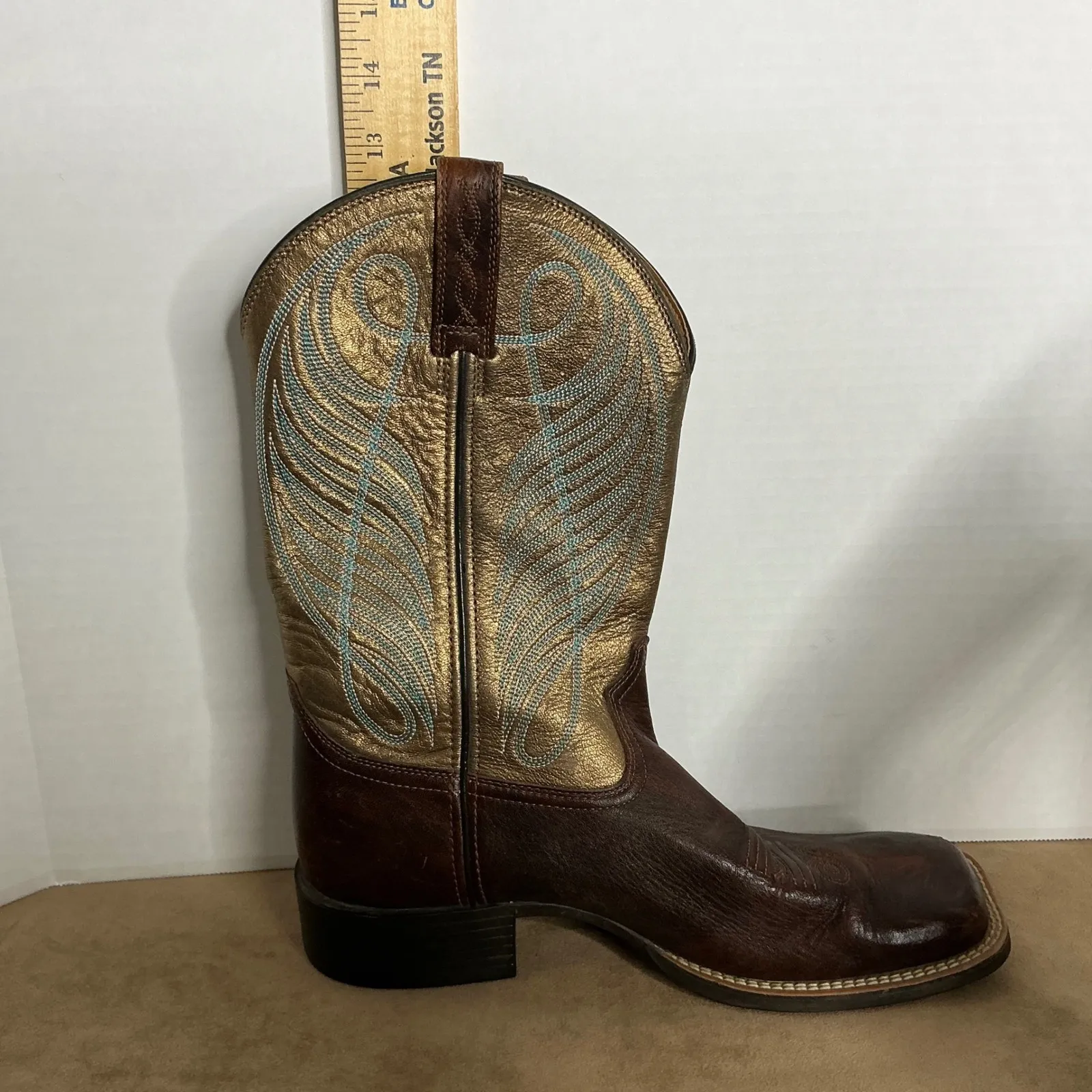 Ariat Legend Western Boots Women's 10B Brown Gold Leather‎ Turquoise Stitch - Image 11